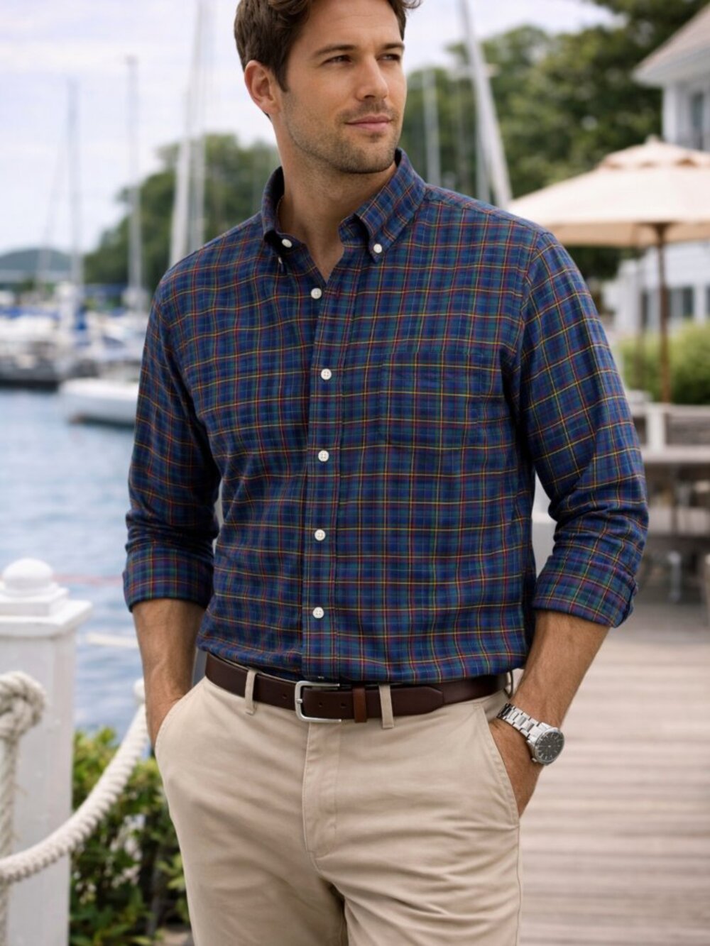 Cremieux Plaid Button Down Shirt Mens L Preppy Coastal Cotton Classic
